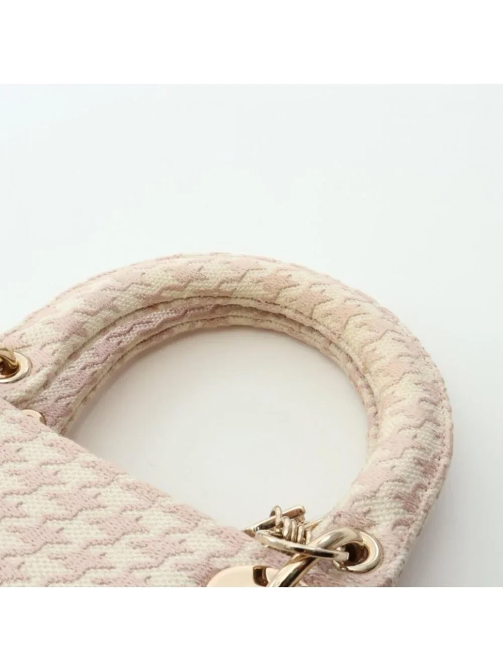 Dior Handbag Lady D-lite Houndstooth 2-Way Pink Ivory Canvas Tote